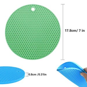 Disino Silicone Trivet Mats, Heat Resistant Potholder Thick Hot Pads for Kitchen Counter, Durable Non-Slip Jar Opener (Blue and Green, Set of 2)