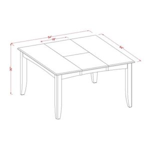 EAST WEST FURNITURE 9PC Square 36/54 inch Table with 18 In Leaf and 8 vertical slatted Chairs