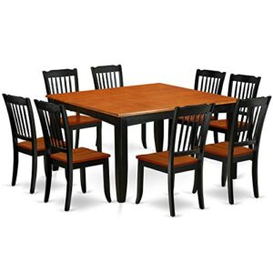 EAST WEST FURNITURE 9PC Square 36/54 inch Table with 18 In Leaf and 8 vertical slatted Chairs