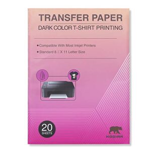 kodiak supplies inkjet iron-on dark t shirt letter size 8.5"x11" transfers paper " pack of 20 sheets