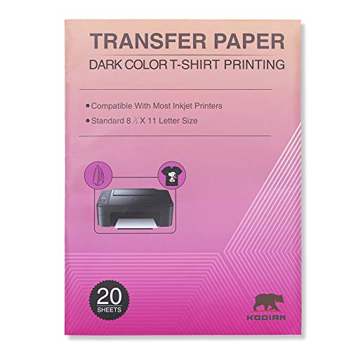 Kodiak Supplies Inkjet Iron-On Dark T Shirt LETTER SIZE 8.5"X11" Transfers Paper " Pack of 20 Sheets