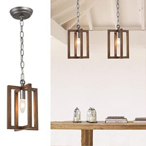 log barn farmhouse pendant lighting for kitchen island, wood rustic pendant light for dining room, foyer, 6.5" w