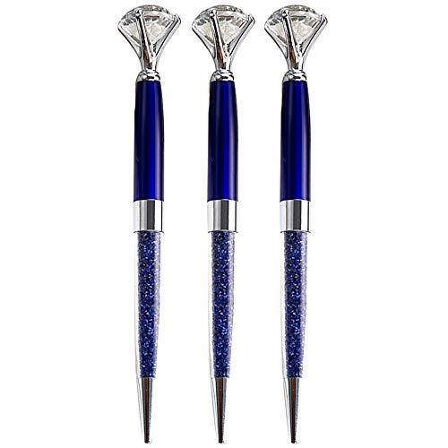 Danse Jupe 3 Pcs Big Crystal Diamond Pens,Bling Metal Ballpoint Pen,1.0 mm,Black Ink Office Supplies Gift Pens for Christmas Bridesmaid Wedding Birthday Royal Blue