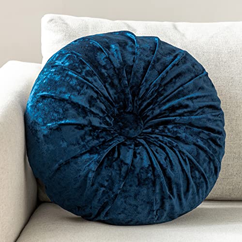 Phantoscope Round Throw Pillow Handcrafted Pumpkin Velvet Floor Pillow Couch Bed and Chair, Navy Blue 16 x 16 inches 40 x 40 cm