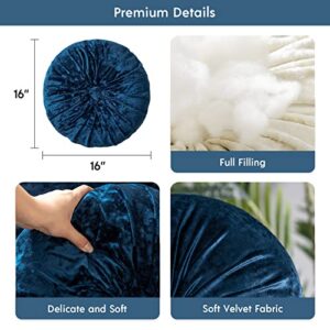 Phantoscope Round Throw Pillow Handcrafted Pumpkin Velvet Floor Pillow Couch Bed and Chair, Navy Blue 16 x 16 inches 40 x 40 cm