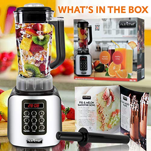 NutriChef Digital Electric Kitchen Countertop Blender - Professional 1.7 Liter Capacity Home Food Processor Compact Blender for Shakes and Smoothies w/ Pulse Blend, Timer, Adjustable Speed - NCBL1700