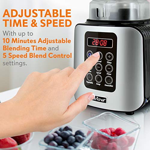 NutriChef Digital Electric Kitchen Countertop Blender - Professional 1.7 Liter Capacity Home Food Processor Compact Blender for Shakes and Smoothies w/ Pulse Blend, Timer, Adjustable Speed - NCBL1700