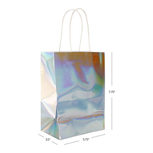 Andaz Press Iridescent Party Bags with Handles, 5.75 x 7.75 inches, 25 Pack Holographic Silver Foil Gift Bags, Treat Bags, Favor Bags, Party Favors, Favor Gifts for Guests, Thank You Bags, Welcome Ba