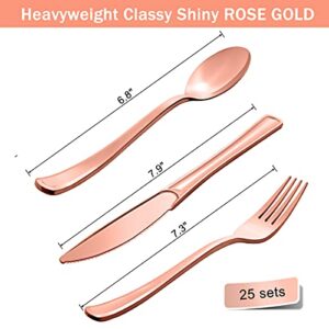 175 Pieces Rose Gold Party Supplies - Rose Gold Dot on White Paper Plates and Napkins Cups Silverware Serves 25 Sets for Wedding Bridal Shower Engagement Birthday Parties