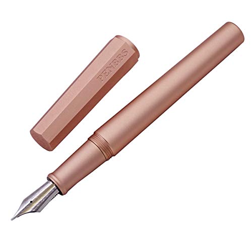 erofa Penbbs 350 Fountain Pen Fine Nib with Rollerball Pen Nib Pen Set & Box - Metallic Rose Golden Alloy Anode Octagonal