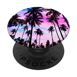 palm trees purple blue sunset tropical tree leaves summer popsockets swappable popgrip