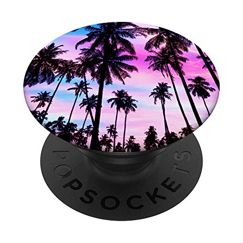 Palm Trees Purple Blue Sunset Tropical Tree Leaves Summer PopSockets Swappable PopGrip