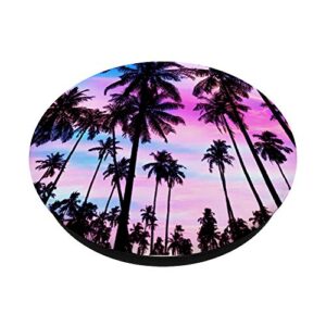 Palm Trees Purple Blue Sunset Tropical Tree Leaves Summer PopSockets Swappable PopGrip