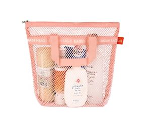 mesh travel shower caddy tote bag for gym, swim, dorms, bathrooms | 10"x10"x 2.5" | pink