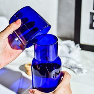 Bedside Water Carafe Set Glass Mouthwash Bottle Decorative for Bathroom, 19oz/550ml(Blue)