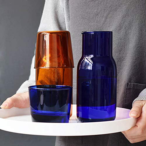 Bedside Water Carafe Set Glass Mouthwash Bottle Decorative for Bathroom, 19oz/550ml(Blue)