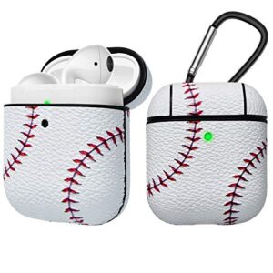 tekcoo airpods case, [front led visible] airpods accessories cover compatible with apple airpods 1 & airpods 2 protective pc plastic inner + pu vegan leather pattern skin & keychain [baseball]