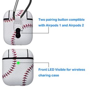 Tekcoo AirPods Case, [Front LED Visible] AirPods Accessories Cover Compatible with Apple Airpods 1 & AirPods 2 Protective PC Plastic Inner + PU Vegan Leather Pattern Skin & Keychain [Baseball]