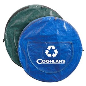 coghlan's pop-up campsite trash and recycling bin, 2-pack combo, tear-resistant polyethylene, 29.5 gallon volume (black/blue)