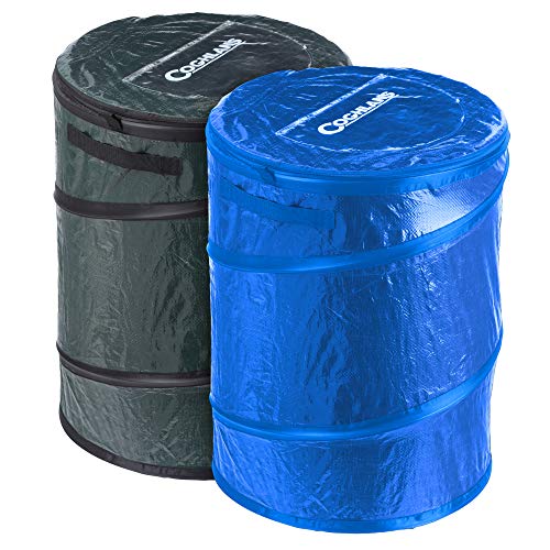 Coghlan's Pop-Up Campsite Trash and Recycling Bin, 2-Pack Combo, Tear-Resistant Polyethylene, 29.5 Gallon Volume (Black/Blue)