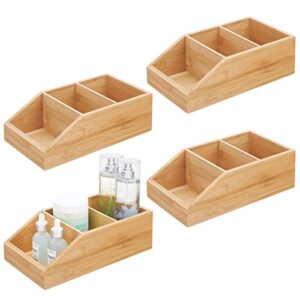 mdesign bamboo wood compact bathroom storage organizer bin box - 3 divided sections - cabinets, shelves, countertops, bedroom, kitchen, laundry room, closet, garage, 4 pack - natural/tan