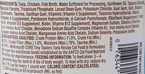 Wellness CORE Tiny Tasters Grain Free Cat Food 4 Flavor 8 Pouch Plus Catnip Toy Sampler Bundle, (2) Each: Duck, Tuna, Chicken, Chicken Beef, (1.75 Ounces)