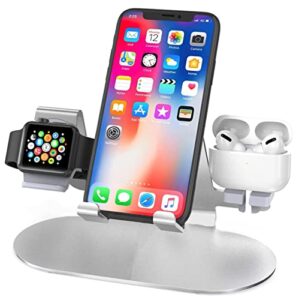 3 in 1 aluminum charging stand for apple watch charger stand dock for iwatch series 8/se/7/6/5/4/3/2/1, ipad, airpods pro/3/2/1 and iphone series 14/13/12/11/x/8/7/6/samsung series and more