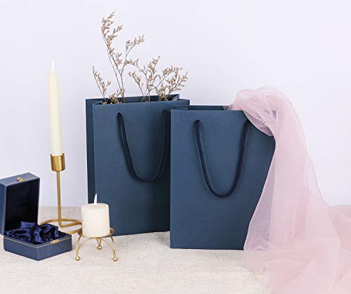 Sdootjewelry Navy Gift Bags, Kraft Paper Gift Bags with Handles, 50 Pack Heavy Duty Matte Tote Paper Bags, 7.5 x 3.1 x 10.2 Shopping Bags, Kraft Bags, Party Bags, Retail Bags for Christmas Business