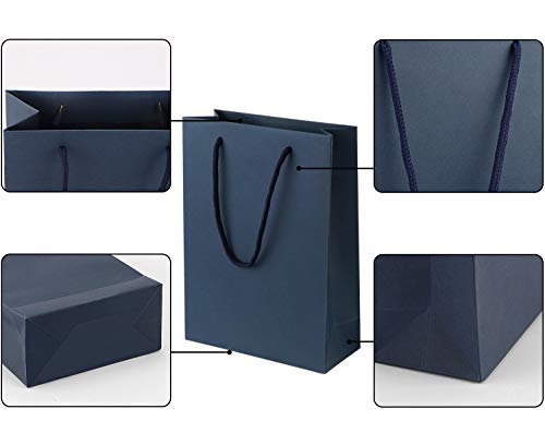 Sdootjewelry Navy Gift Bags, Kraft Paper Gift Bags with Handles, 50 Pack Heavy Duty Matte Tote Paper Bags, 7.5 x 3.1 x 10.2 Shopping Bags, Kraft Bags, Party Bags, Retail Bags for Christmas Business