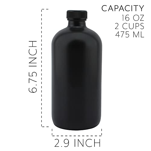 Cornucopia Brands Black 16-Ounce Glass Apothecary Bottles (3-Pack); Boston Round Bottles w/ Designer Labels Ideal for Aromatherapy and DIY