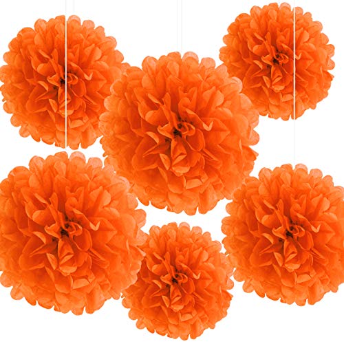 Binpeng Paper Pom Poms Hanging Paper Flower Ball Wedding Party Celebrations Decorations Outdoor Decoration Flowers Craft for Party Birthday Party (BIN-Orange 6pk)