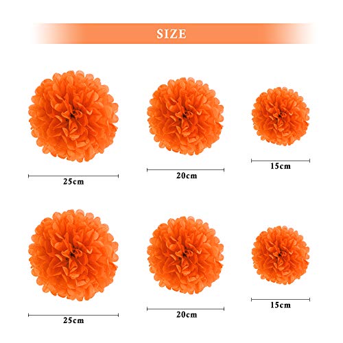 Binpeng Paper Pom Poms Hanging Paper Flower Ball Wedding Party Celebrations Decorations Outdoor Decoration Flowers Craft for Party Birthday Party (BIN-Orange 6pk)