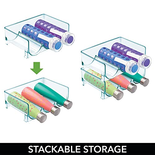 mDesign Stackable Plastic 3 Bottle Refrigerator Wine Rack - Kitchen Storage Organizer for Champagne, Wine or Water Bottles - Stacking Wine Organizer for Fridge - Ligne Collection - 4 Pack - Blue Tint