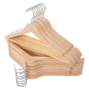 elong home solid wooden hangers 20 pack, wood suit hangers with extra smooth finish, precisely cut notches and chrome swivel hook, wooden clothes hangers for shirt coat jacket dress, natural