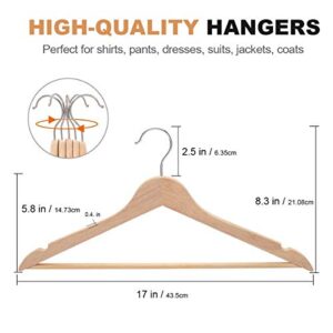 ELONG HOME Solid Wooden Hangers 20 Pack, Wood Suit Hangers with Extra Smooth Finish, Precisely Cut Notches and Chrome Swivel Hook, Wooden Clothes Hangers for Shirt Coat Jacket Dress, Natural