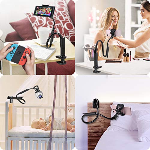 B-Land Bed Phone Holder Gooseneck Mount, Clip Cell Phone Holder for Desk Flexible Arm Clamp Mount Stand for Phone 11 Pro XS Max XR X 8 7 6 Plus Samsung S10 S9 S8 Nintendo Switch (Black)