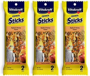 vitakraft 3 pack of apple & honey crunch sticks for cockatiels, 2 sticks each