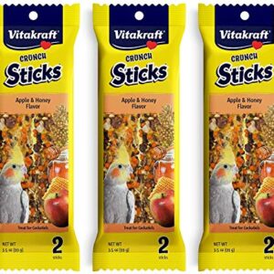 Vitakraft 3 Pack of Apple & Honey Crunch Sticks for Cockatiels, 2 Sticks Each