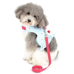 smalllee_lucky_store bow flower striped print cat small dog harness dress with leash for girls adjustable no pull escape proof soft walking jacket waterproof puppies kitten harness vest outdoor,blue s