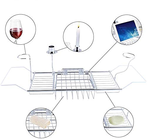 Bathtub Table Shelf , 22.5x6.3x2.6 Inch Stainless Steel Tub Shampoo Bath Caddy Table Tray, Bath Tub Racks Organizer Tub Shelf with Extending Sides for Phone Pad Book Holder