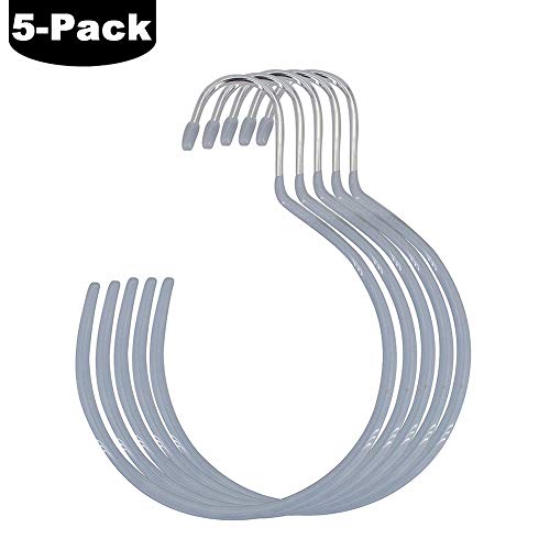 HangerSpace Scarf Ring Hanger Belt Rack, 5 Pcs Non-Slip Tie Hanging Hooks Closet Accessories Organizer Storage Holders for Ties Scarves Belts and Jewelry(5, Grey)