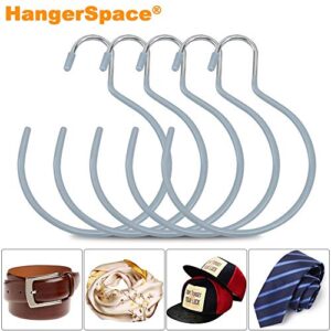 HangerSpace Scarf Ring Hanger Belt Rack, 5 Pcs Non-Slip Tie Hanging Hooks Closet Accessories Organizer Storage Holders for Ties Scarves Belts and Jewelry(5, Grey)