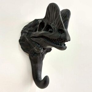 Panda Legends 3-Packs Lifelike Matte Black Dinosaur Fossils Head Skeleton Wall Hooks Resin Coat Hooks Bathroom Hangers Key Hooks