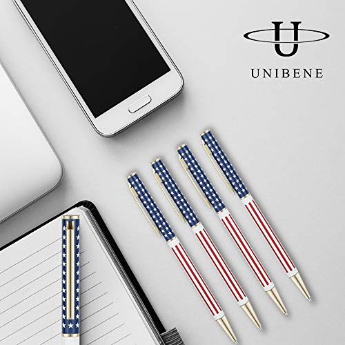 Unibene Slim Metal Retractable Ballpoint Pens Bulk of 6 Count, Gold Patriotic American Flag for Swat, Veteran, Souvenir, Promotion, Medium Point(1 mm Black Ink), School and Office Supplies