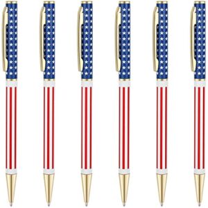 unibene slim metal retractable ballpoint pens bulk of 6 count, gold patriotic american flag for swat, veteran, souvenir, promotion, medium point(1 mm black ink), school and office supplies