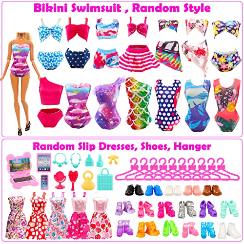 BARWA 57 Pack Doll Clothes and Accessories 5 Fashion Dresses 4 Tops 4 Pants Outfits 3 Wedding Gown Dresses 3 Swimsuits Bikini 5 Mini Dresses, 10 Hangers 15 Shoes Computer Cosmetic for 11.5 inch Doll