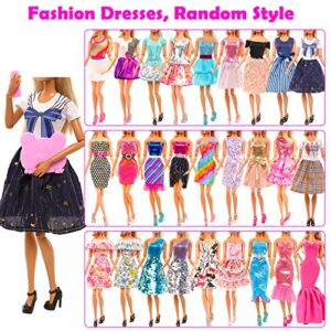 BARWA 57 Pack Doll Clothes and Accessories 5 Fashion Dresses 4 Tops 4 Pants Outfits 3 Wedding Gown Dresses 3 Swimsuits Bikini 5 Mini Dresses, 10 Hangers 15 Shoes Computer Cosmetic for 11.5 inch Doll