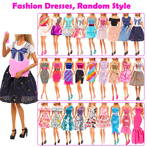 BARWA 57 Pack Doll Clothes and Accessories 5 Fashion Dresses 4 Tops 4 Pants Outfits 3 Wedding Gown Dresses 3 Swimsuits Bikini 5 Mini Dresses, 10 Hangers 15 Shoes Computer Cosmetic for 11.5 inch Doll