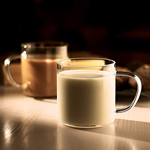 LUXU Glass Coffee Mugs Set of 4,Large Wide Mouth Mocha Hot Beverage Mugs (14oz),Clear Espresso Cups with Handle,Lead-Free Drinking Glassware,Perfect for Latte,Cappuccino,Hot Chocolate,Tea and Juice