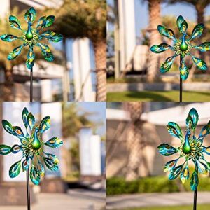 MUMTOP Wind Spinner 51" Peacock Double Wind Sculpture is Suitable for Decorating Your Patio, Lawn & Garden